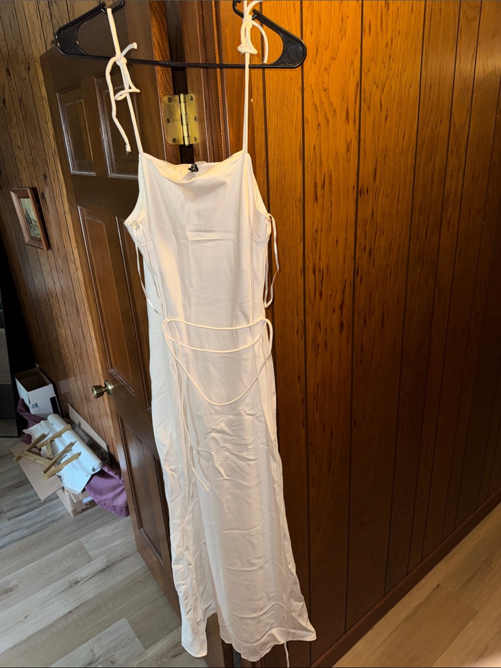 H&M Cream Slip Maxi Dress with Adjustable Tie Straps